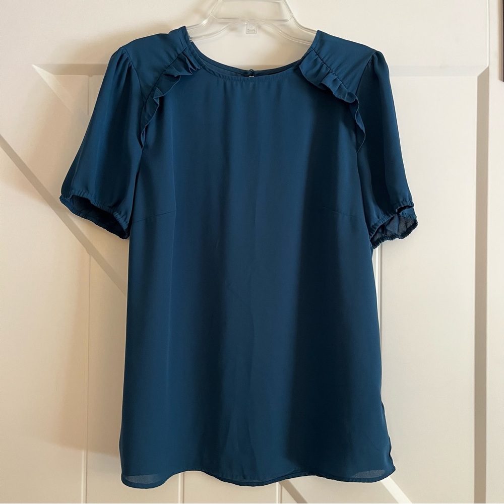 Teal Puff-Sleeve Blouse